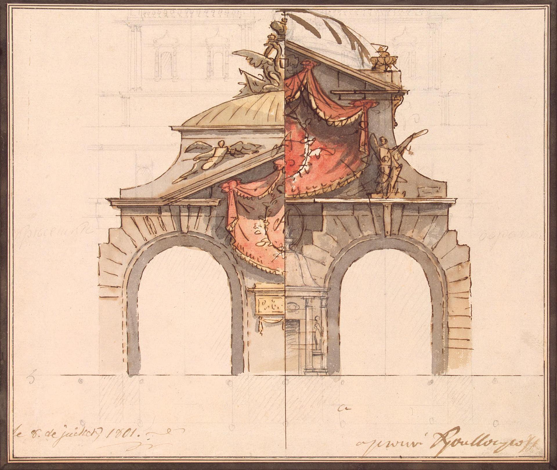 Пьетро ди Готтардо Гонзага. Проект декорации Воскресенских ворот с Иверской часовней в честь коронации Александра I. 1801.