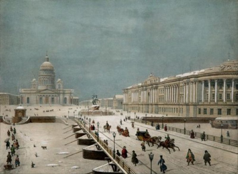 Л.-П. Бишебуа, В. В. Адам. "Вид Имаакиевской церкви и моста". 1840-е.