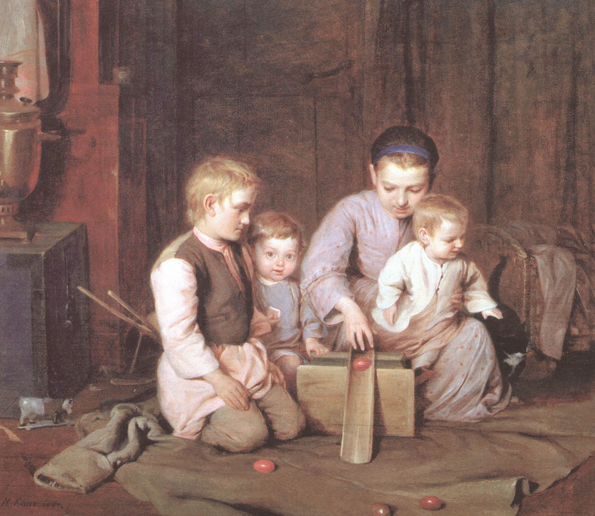 Николай Кошелев. Дети, катающие пасхальные яйца. 1855.