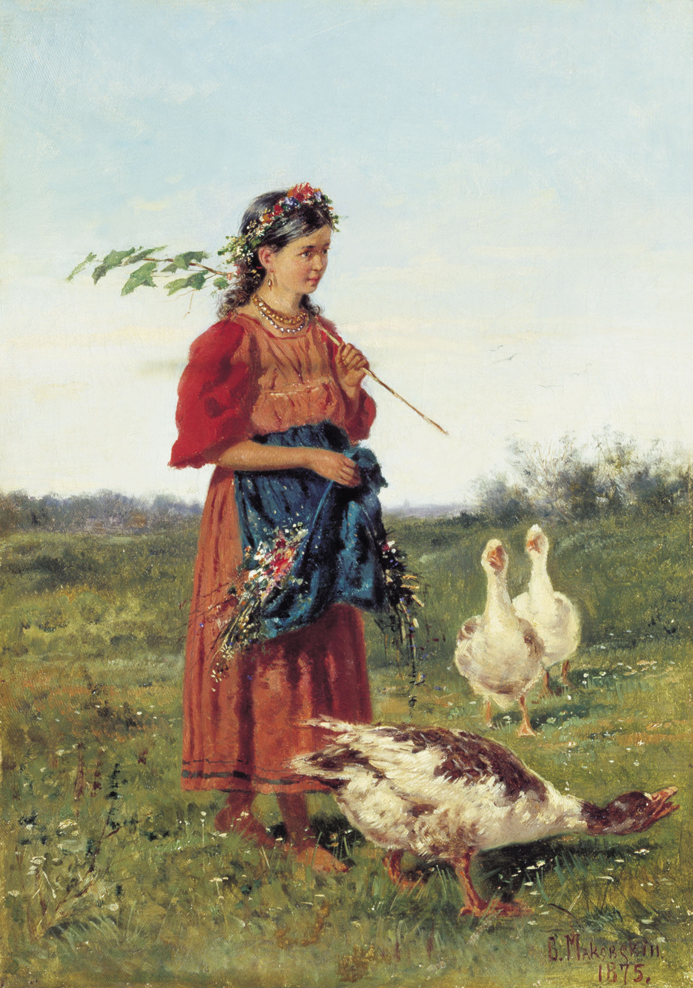 Владимир Маковский. Девочка с гусями. 1875.