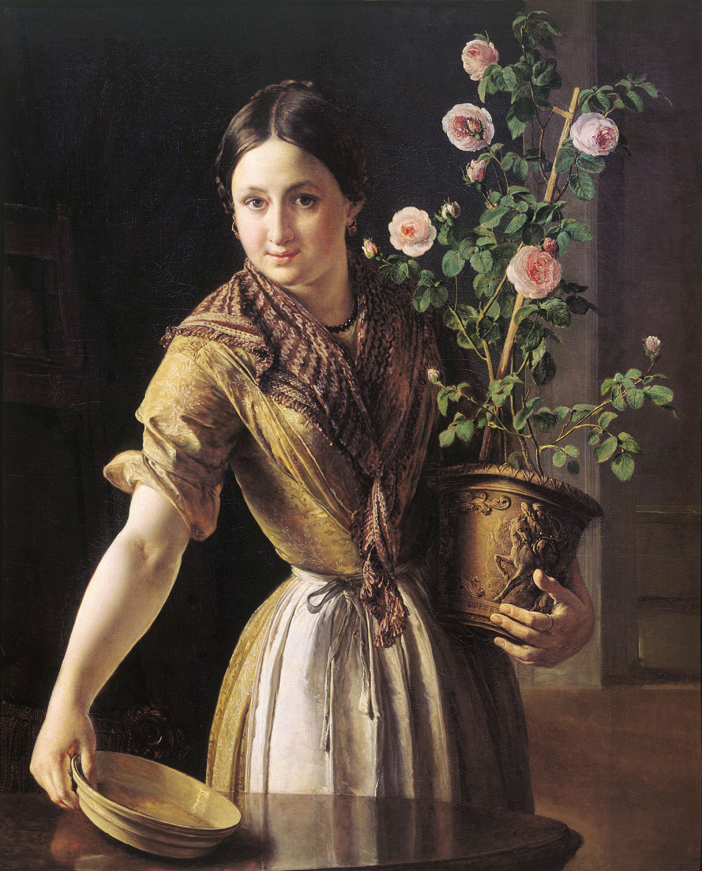 Василий Тропинин. Девушка с горшком роз. 1850.