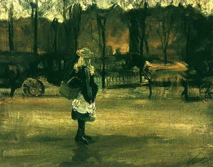 Винсент Ван Гог. "Девушка на улице на фоне двух карет". 1882. Частная коллекция.