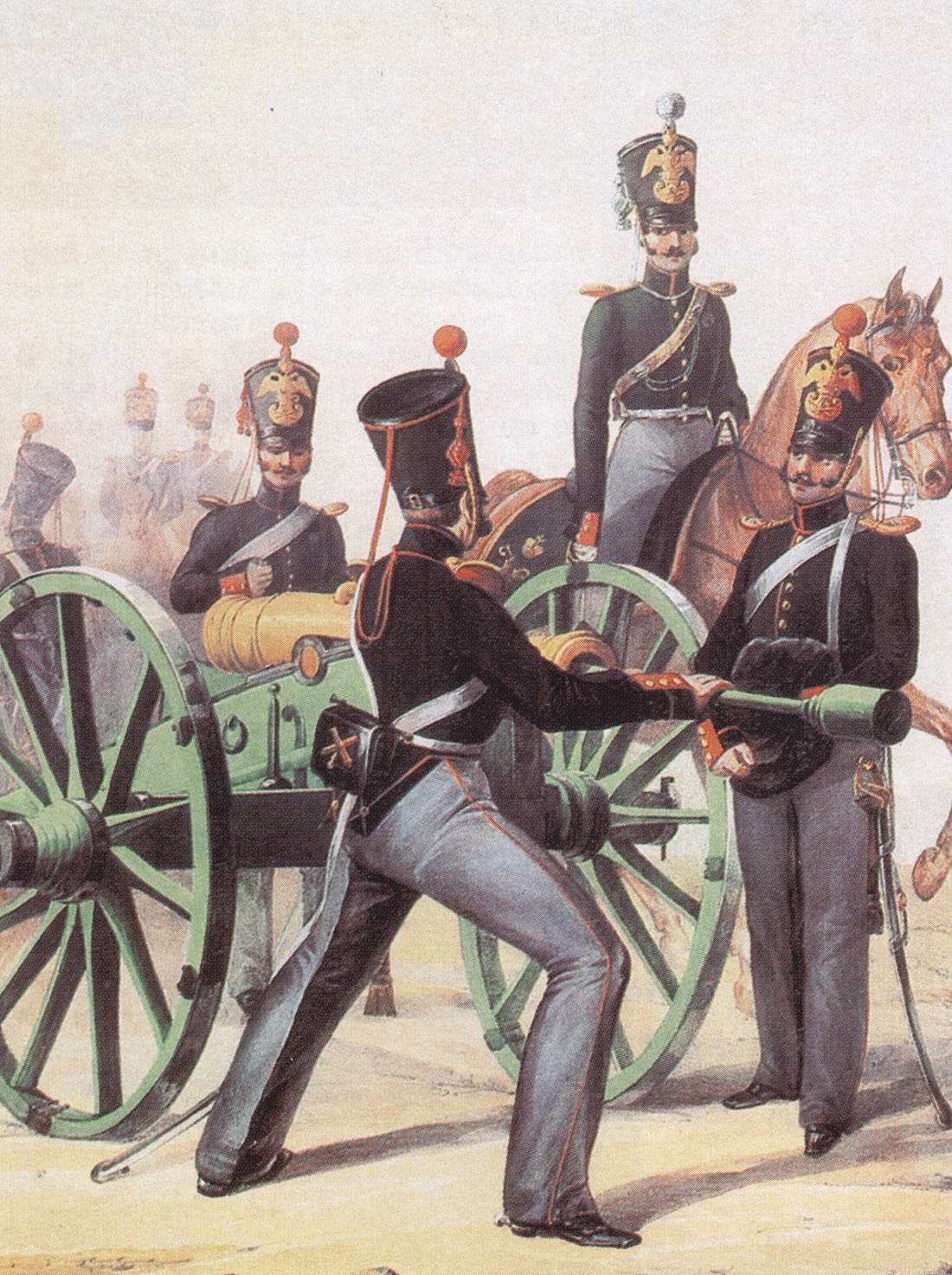 Предположительно Л. Белоусов. Обер-офицер и рядовые конно-артиллерийской бригады. 1839.