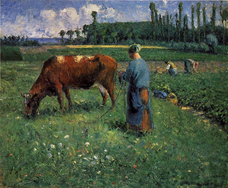Камиль Писсарро. "Девушка, присматривающая за коровой на пастбище". 1874.