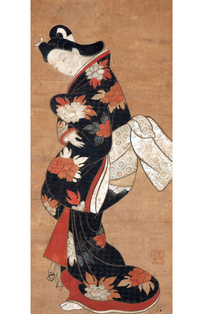 Тории Киёнобу I. "Красавица в чёрном кимоно". 1710-1729.