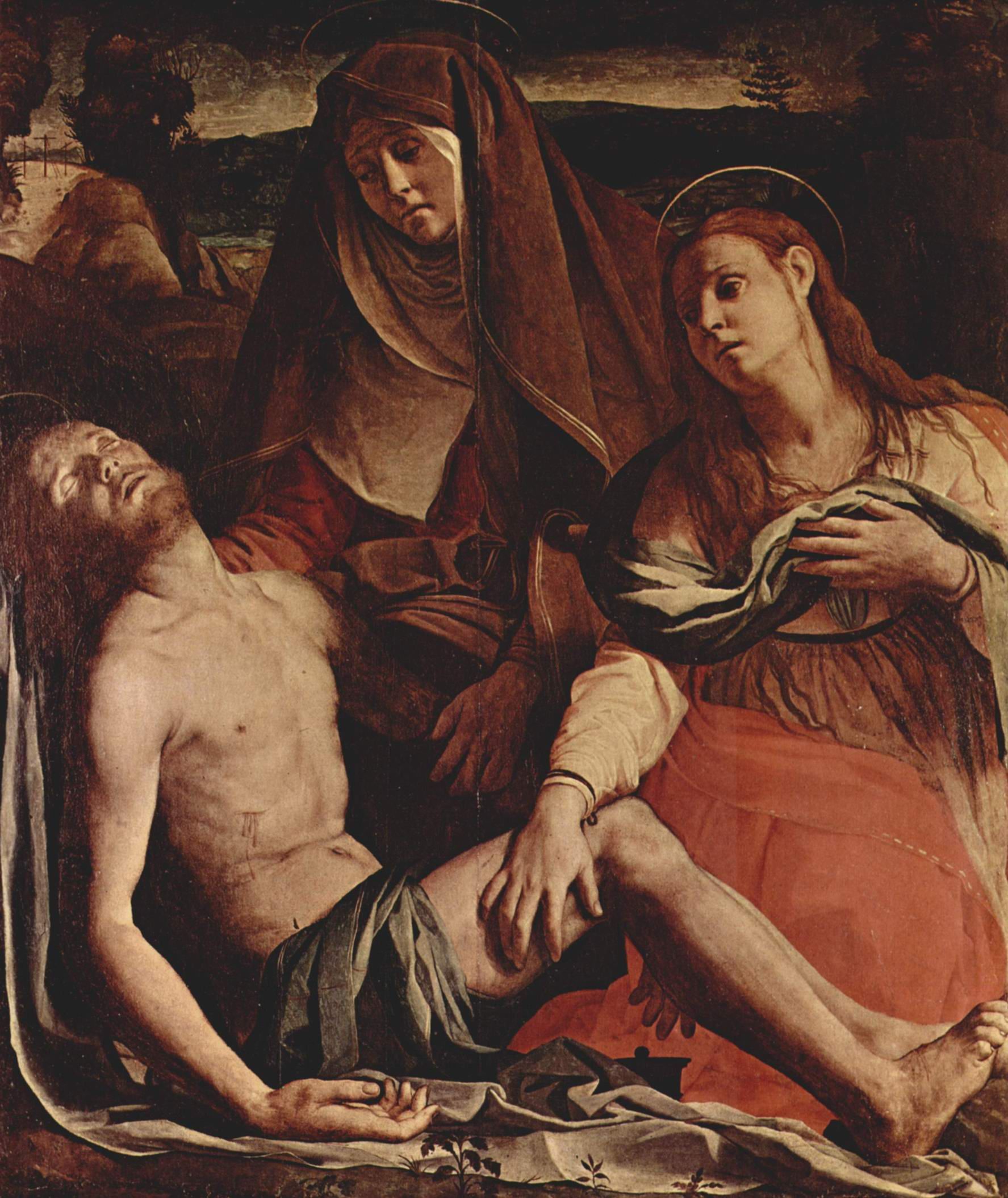 Аньоло Бронзино. Пьета или оплакивание. Умерший Христос, Мария и Мария Магдалина.