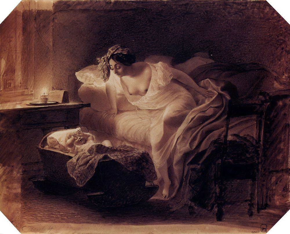 Карл Брюллов. Мать, просыпающаяся от плача ребенка. 1831.