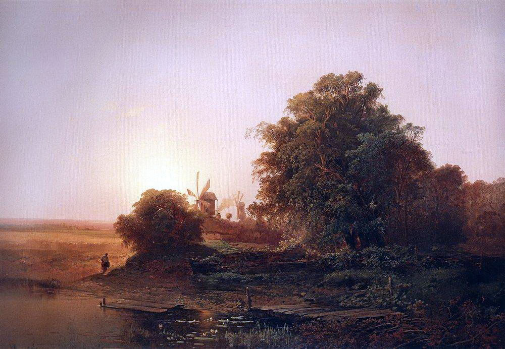 Алексей Саврасов. Летний пейзаж с мельницами. 1859.