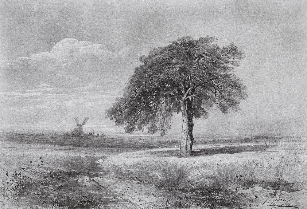 Алексей Саврасов. Пейзаж с мельницей. 1861.