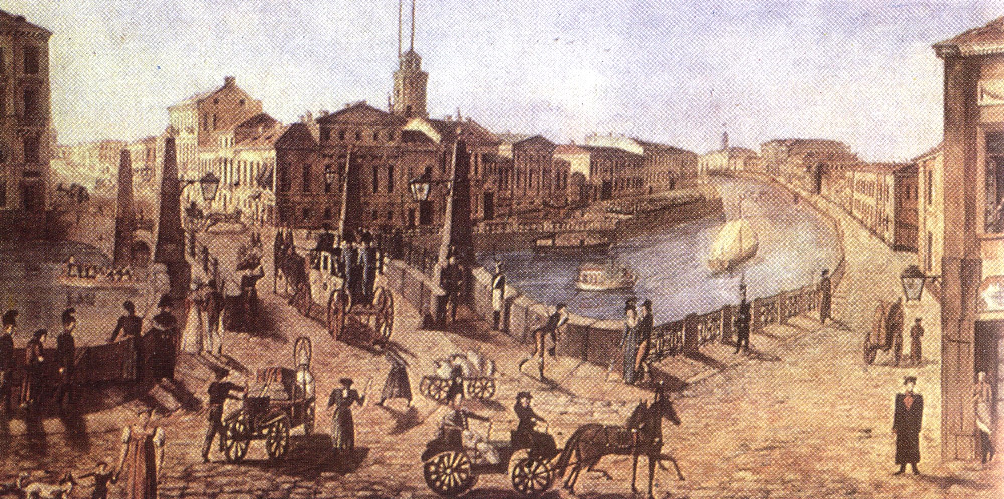 Неизвестный художник. У Красного моста через Мойку. Фрагмент. 1830-е.