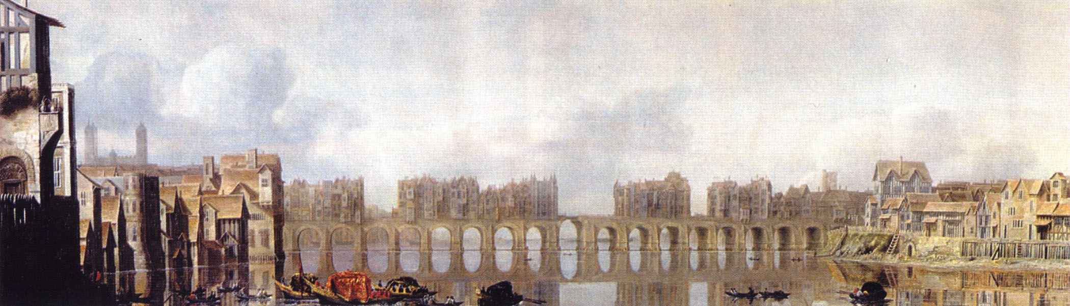 Неизвестный художник. Старый Лондонский мост (вид до пожара 1666 года). XVII век.
