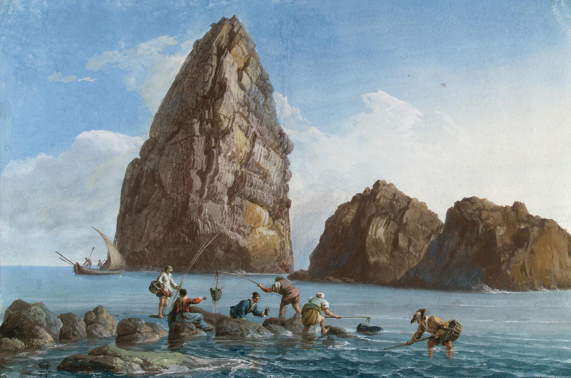 Жан-Пьер-Луи-Лоран Уэль. "Вид скал третьего острова Циклопов". Между 1776-1779. Эрмитаж, Санкт-Петербург.
