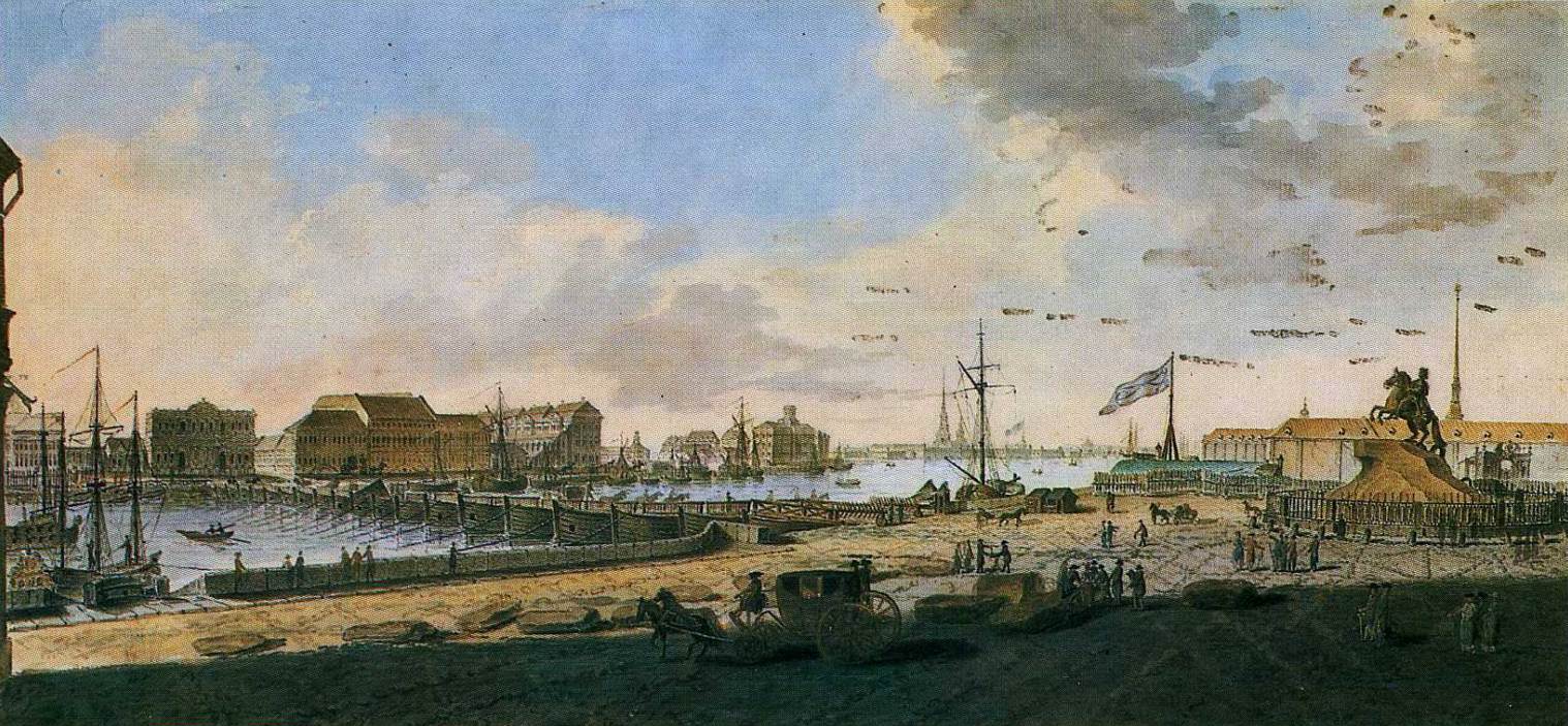 Балтазар де ла Траверс. "Вид на Неву и памятник Петру I". 1780-1790-е.
