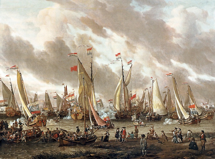 А. Шторк. Посещение Петром I Голландии. Показательный бой на реке Эй в честь Петра I 1 сентября 1597 года.