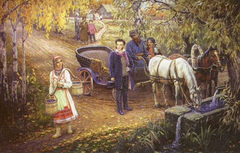 Николай Васильевич Овчинников. "У родника (А. С. Пушкин в Чувашии. 1828 год). 1998.