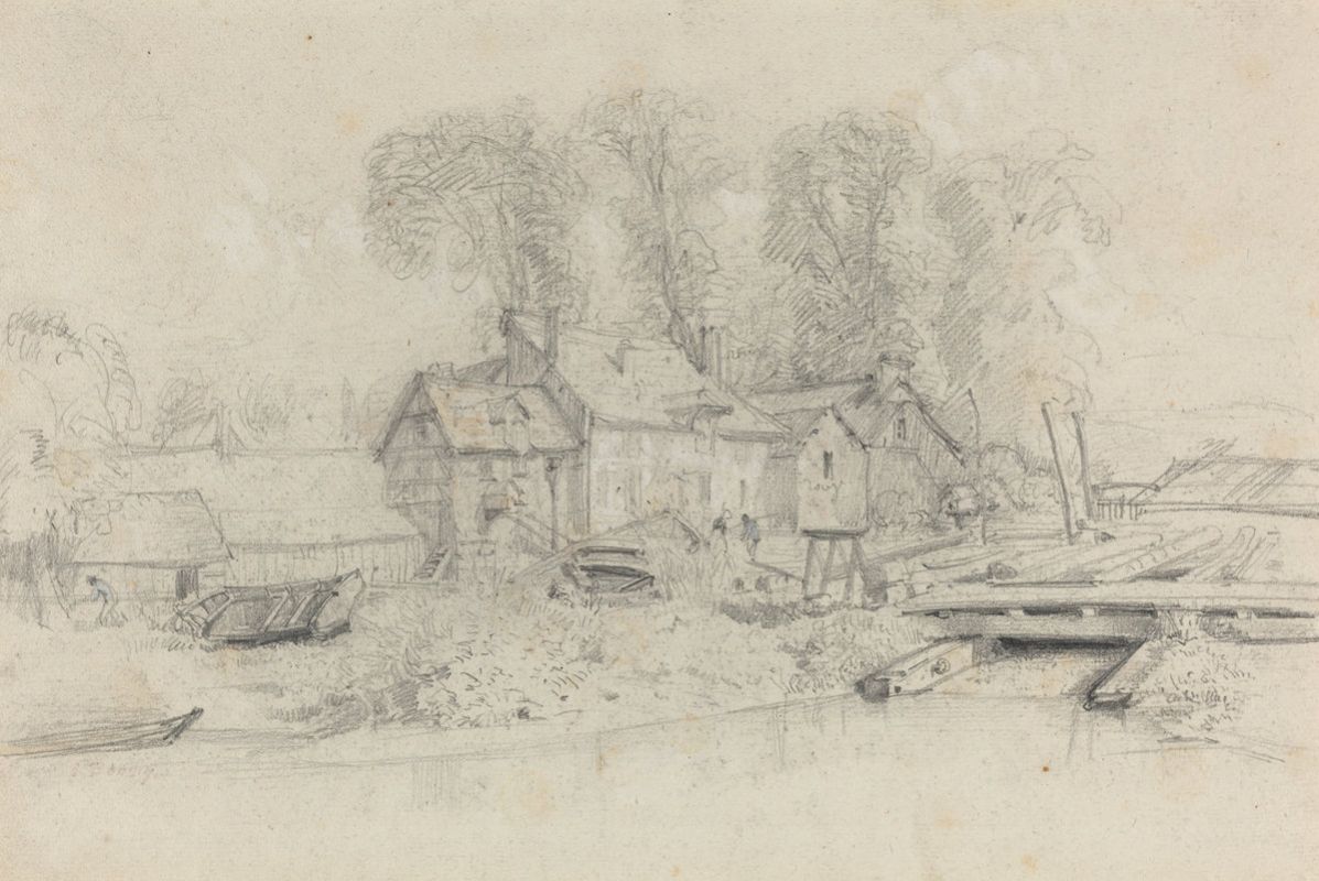 Эжен Буден. "Речной пейзаж со зданиями, лодками и силуэтами". 1858. Национальная галерея искусства, Вашингтон.