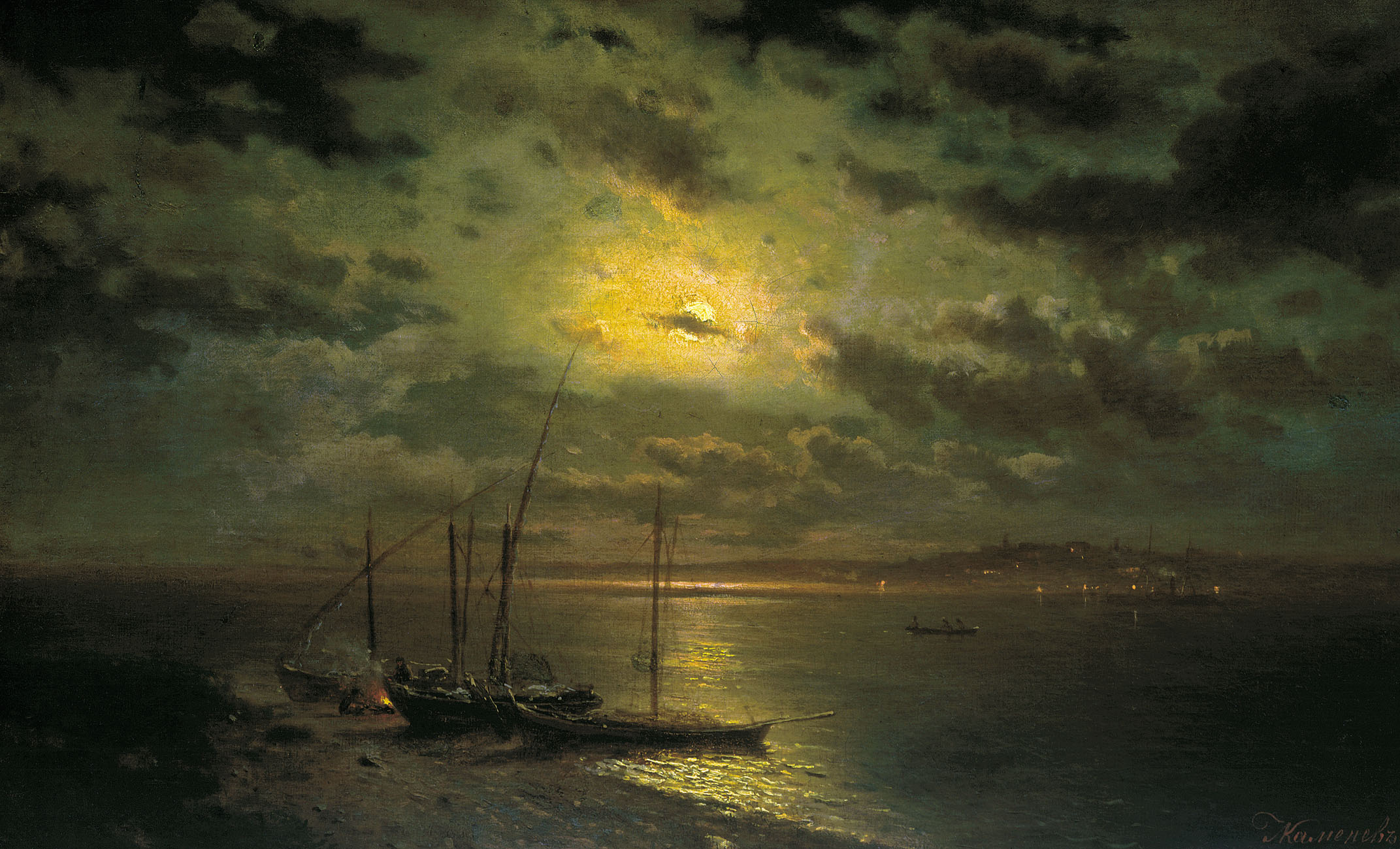 Лев Львович Каменев. "Лунная ночь на реке". 1870-е.