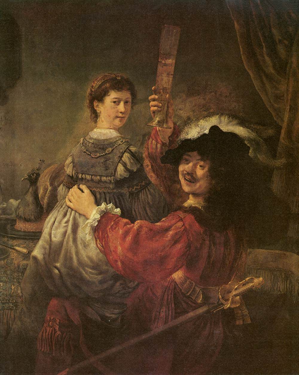 Рембрандт ван Рейн. Автопортрет с Саскией на коленях. 1633.