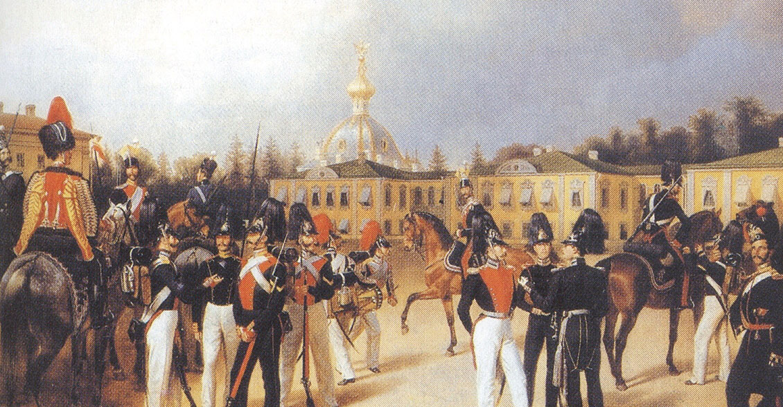Франц Крюгер. "Русская гвардия в Петергофе". 1853.