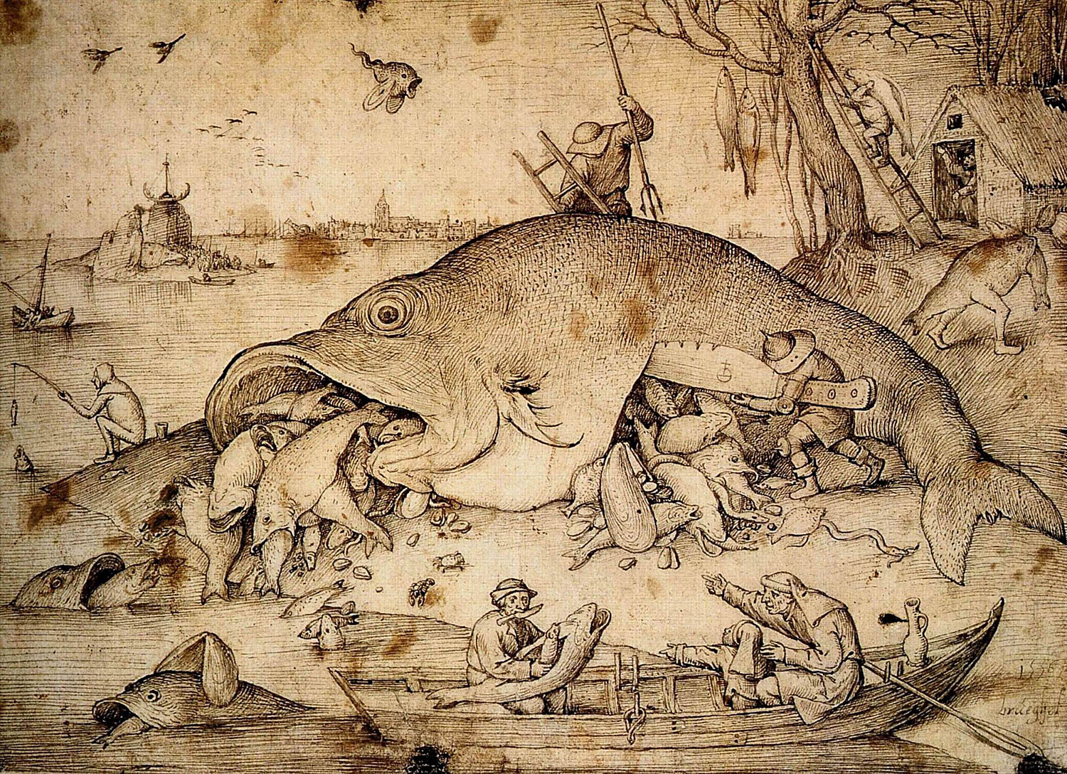 Питер Брейгель Старший. "Большие рыбы пожирают малых рыб". Рисунок. 1556.