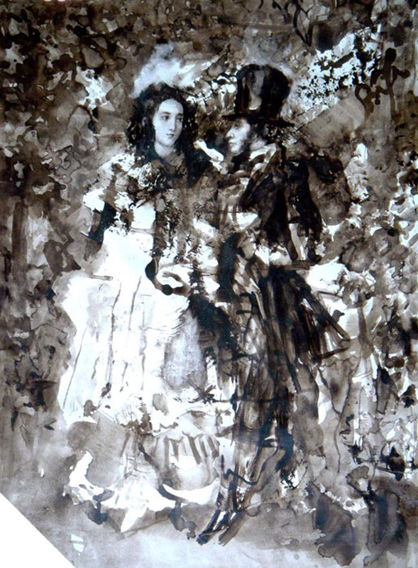 Е. А. Устинов. "Пушкин с женой в саду". 1998.