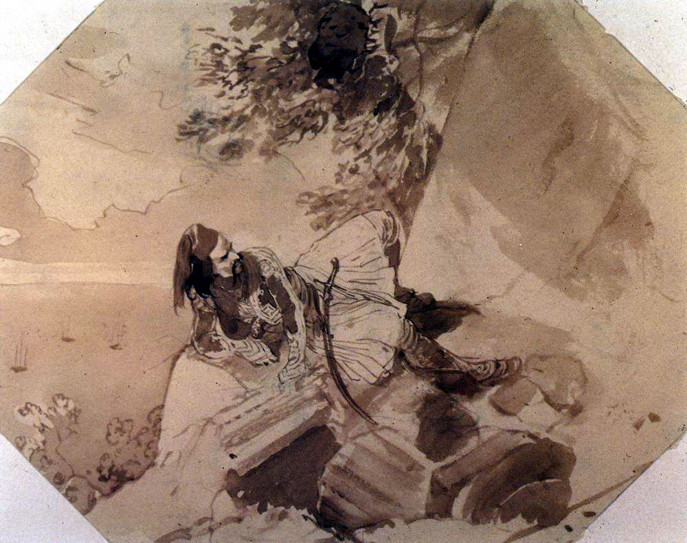 Карл Брюллов. Грек, лежащий на скале. 1855.