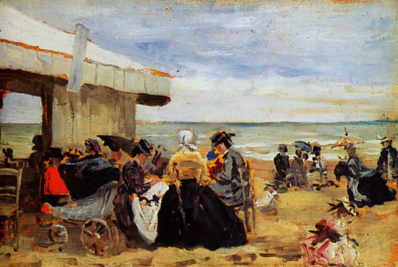 Эжен Буден. "На берегу в солнечную погоду". 1877. Национальная галерея, Лондон..