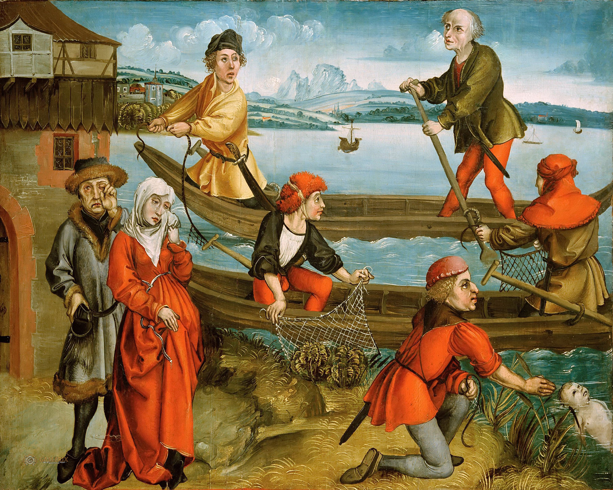 Альбрехт Дюрер. "Чудесное спасение утонувшего мальчика из Брегенца". 1490-1493. Частная коллекция.