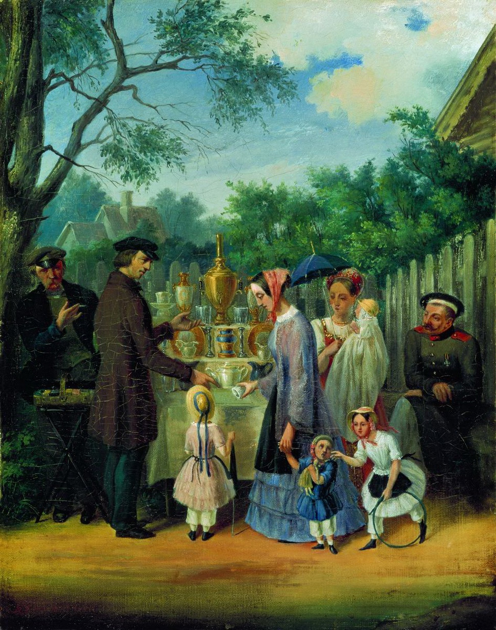 Леонид Иванович Соломаткин. В увеселительном саду (Уличная сценка). 1850-1860.