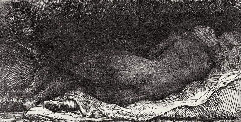 Рембрандт ван Рейн. Лежащая негритянка. 1658.