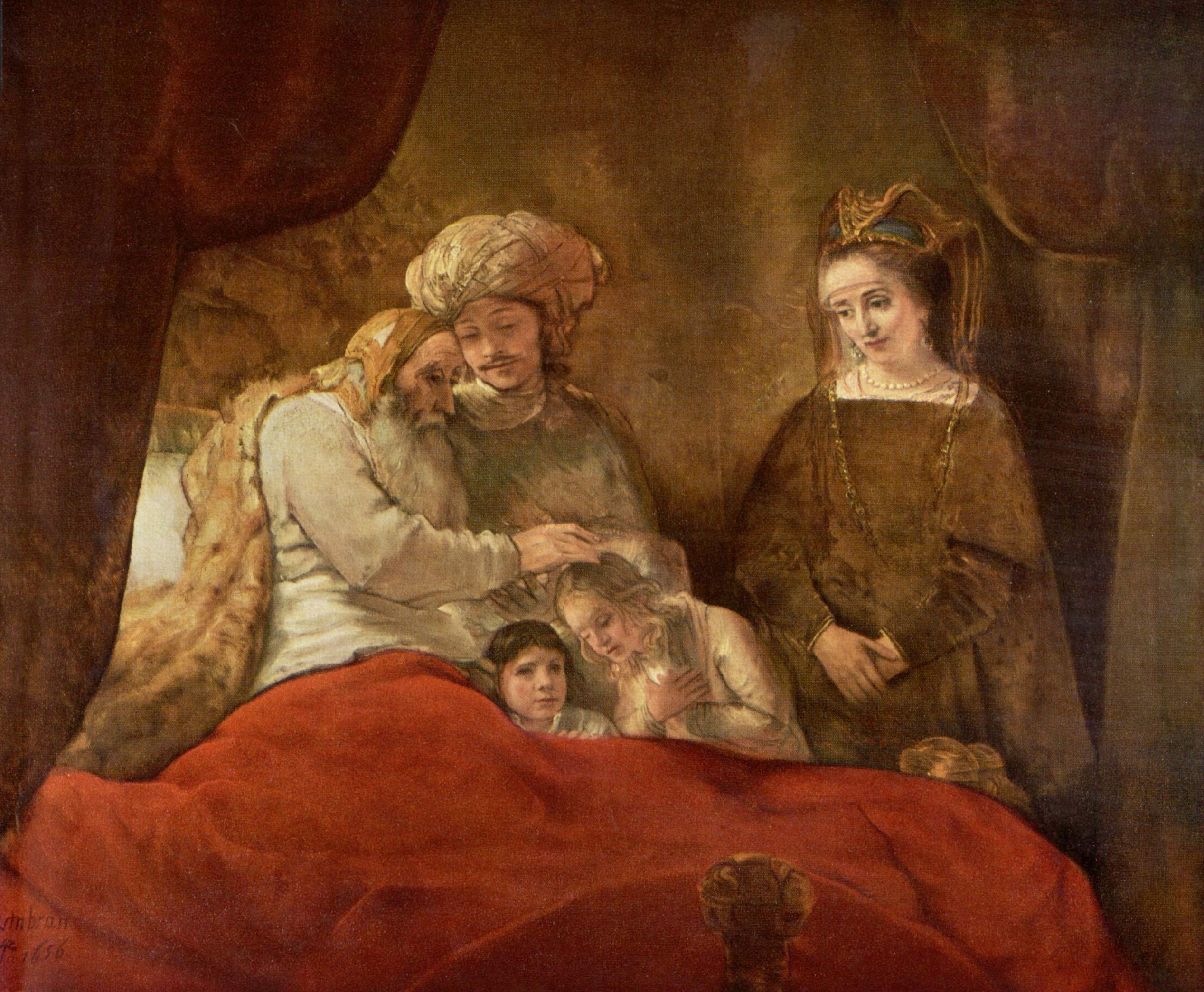 Рембрандт ван Рейн. Иаков, благословляющий сыновей Иосифа. 1653.
