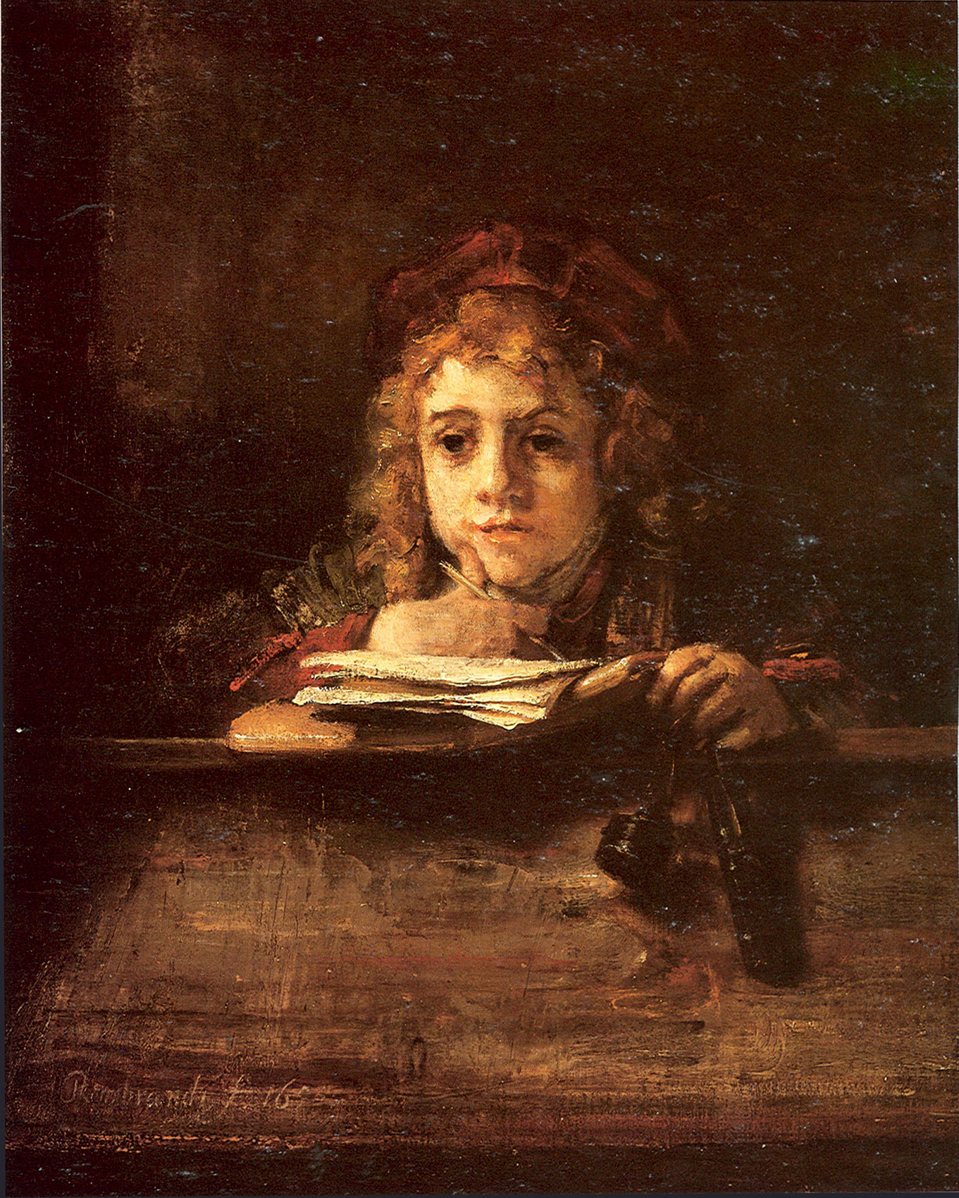 Рембрандт ван Рейн. Сын художника Титус за партой. 1655.