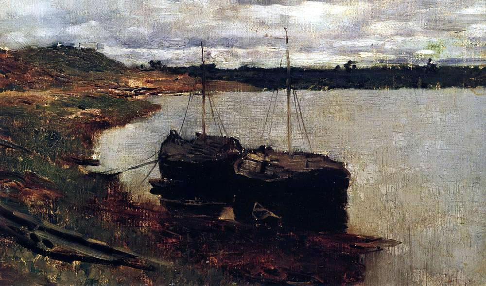 И. Левитан. Баржи. Волга. 1889.