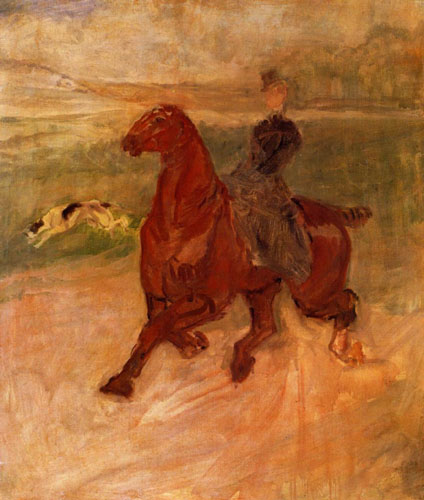 Анри де Тулуз-Лотрек. Всадница и собака. 1899.