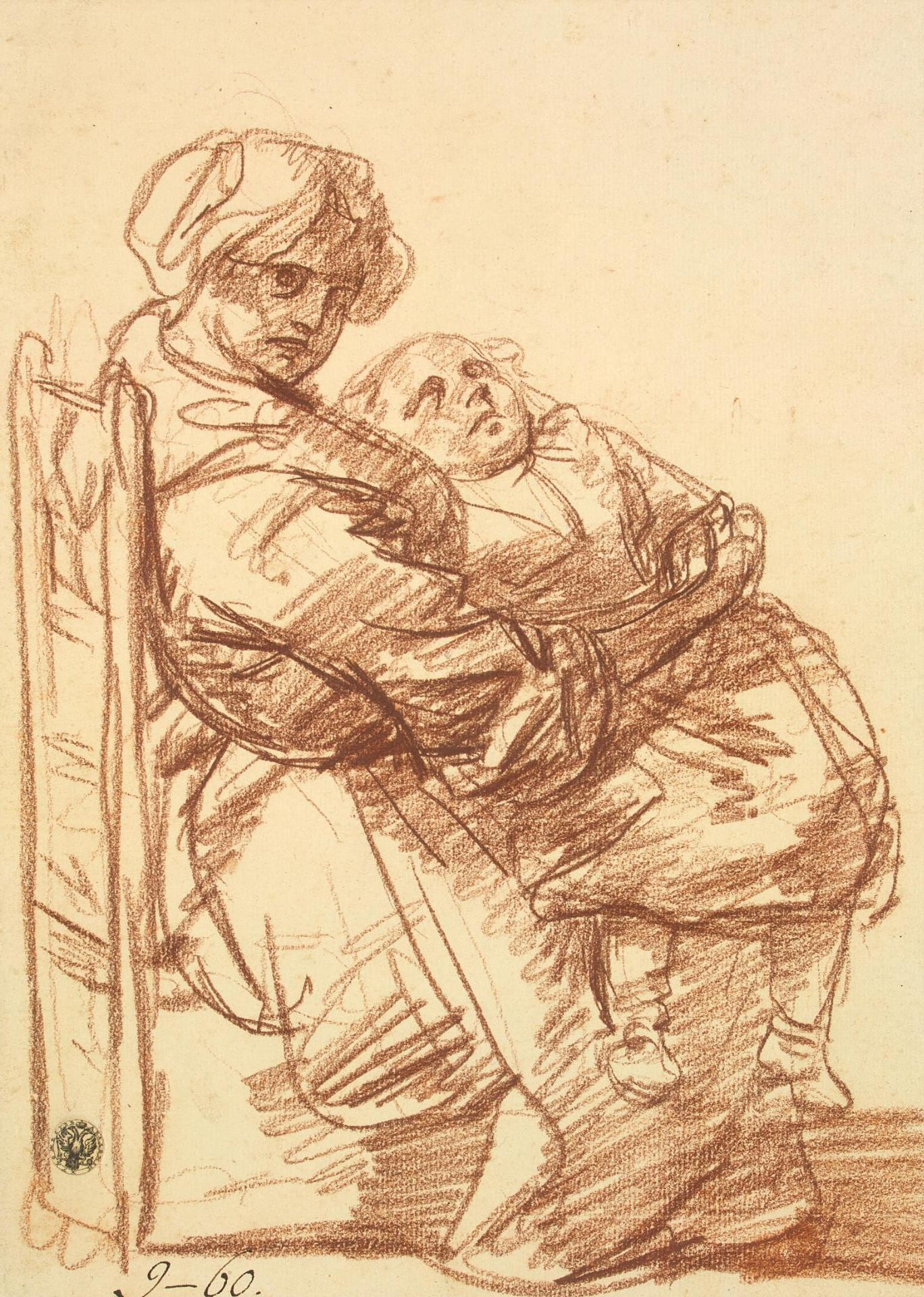 Жан-Батист Грёз. "Женщина с ребёнком на коленях". 1765.