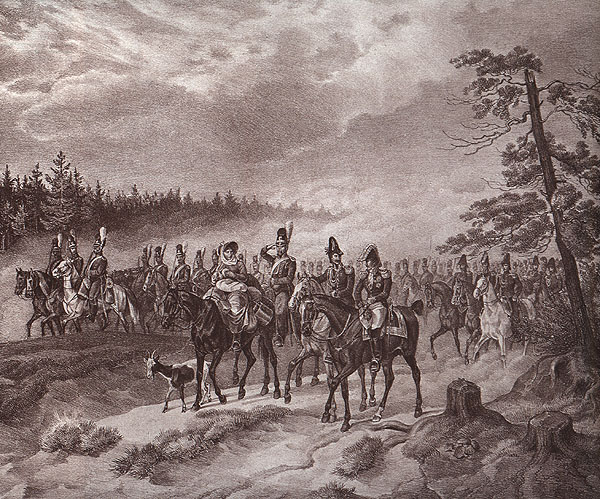 П. Лакруа. По дороге на Вязьму 20 августа 1812 года. Литография по рисунку Альбрехта Адама. 1828.