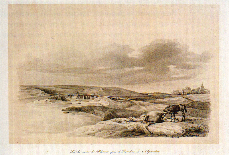 По дороге на Москву, в окрестностях Бородино, 8 сентября 1812 года. Литография по рисунку Альбрехта Адама. 1827-1833.