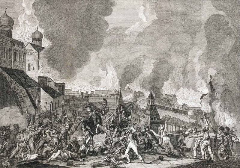 С. Каравелли. Пожар Москвы в 1812 году. Гравюра с картины И. Л. Ругендаса.