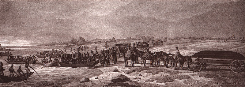 Альбрехт Адам. Переправа через Неман у Пилони. 30 июля 1812 года. 1830-е.