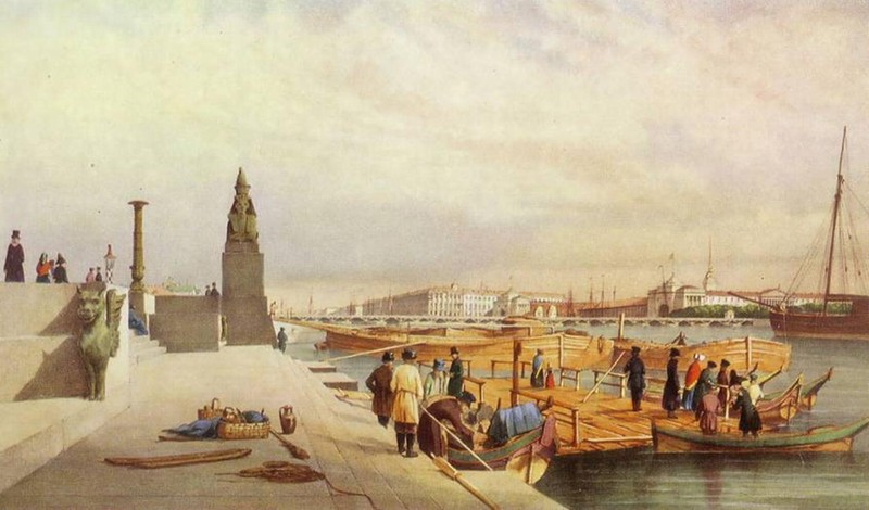 Ф. В. Перро. "Вид Невы, снятый с парадной лестницы Академии художеств. 1840-е.