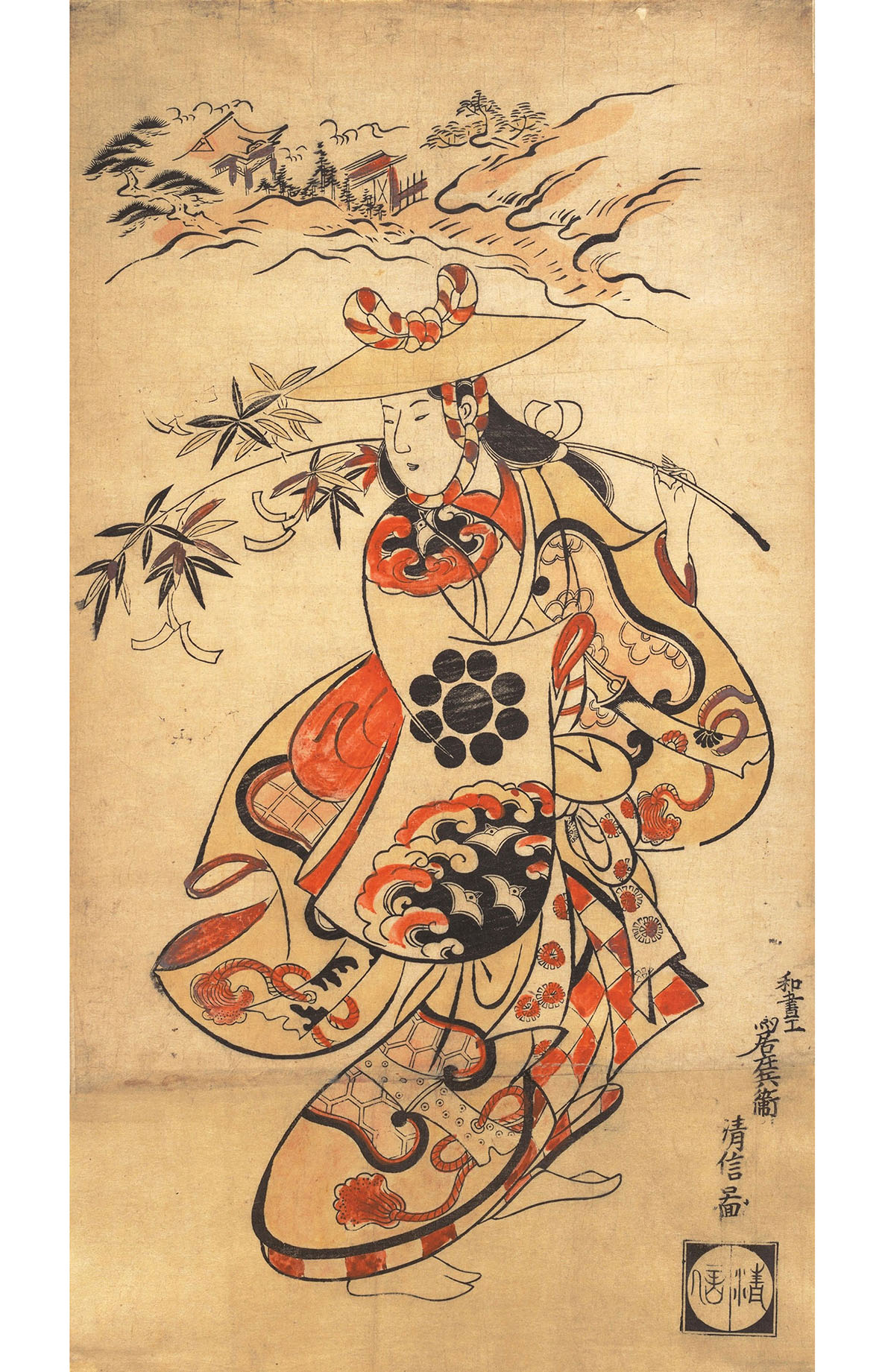 Тории Киёнобу I. "Актёр Савамура Кодендзи в роли женщины на фестивале Танабата". 1698.