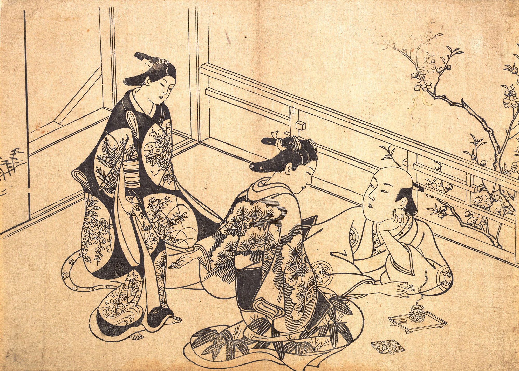 Окумура Масанобу. "Актёр Ичимура Такенодзо отдыхает на балконе". Около 1715.