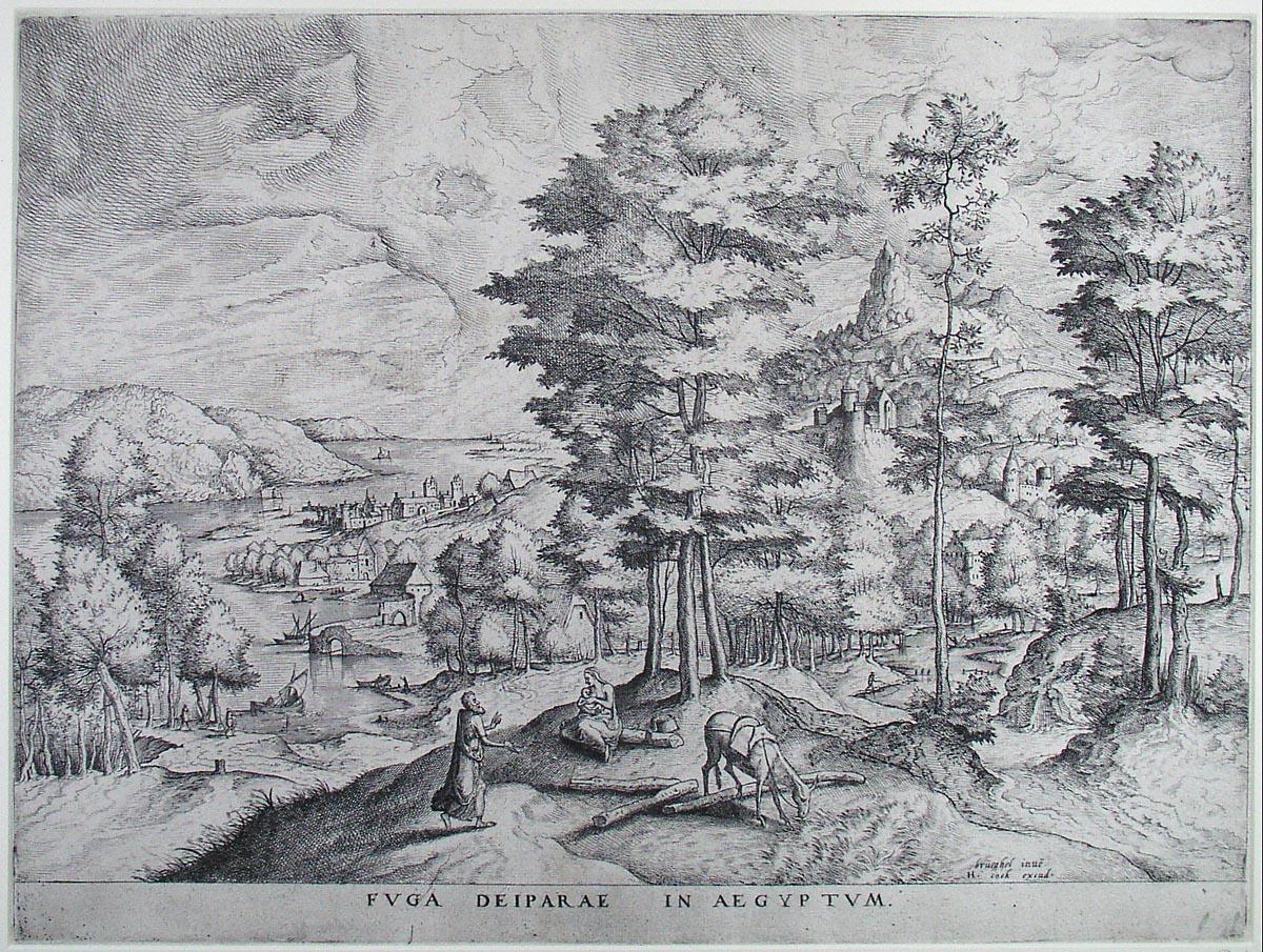 Питер Брейгель Старший. "Альпийский пейзаж с бегством в Египет". Около 1555.
