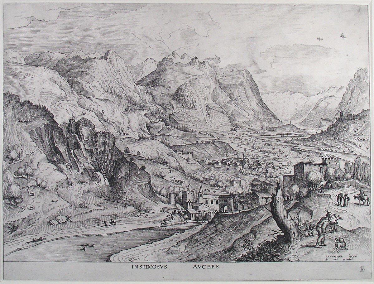 Питер Брейгель Старший. "Альпийский пейзаж с ловцом птиц". 1555-1556.