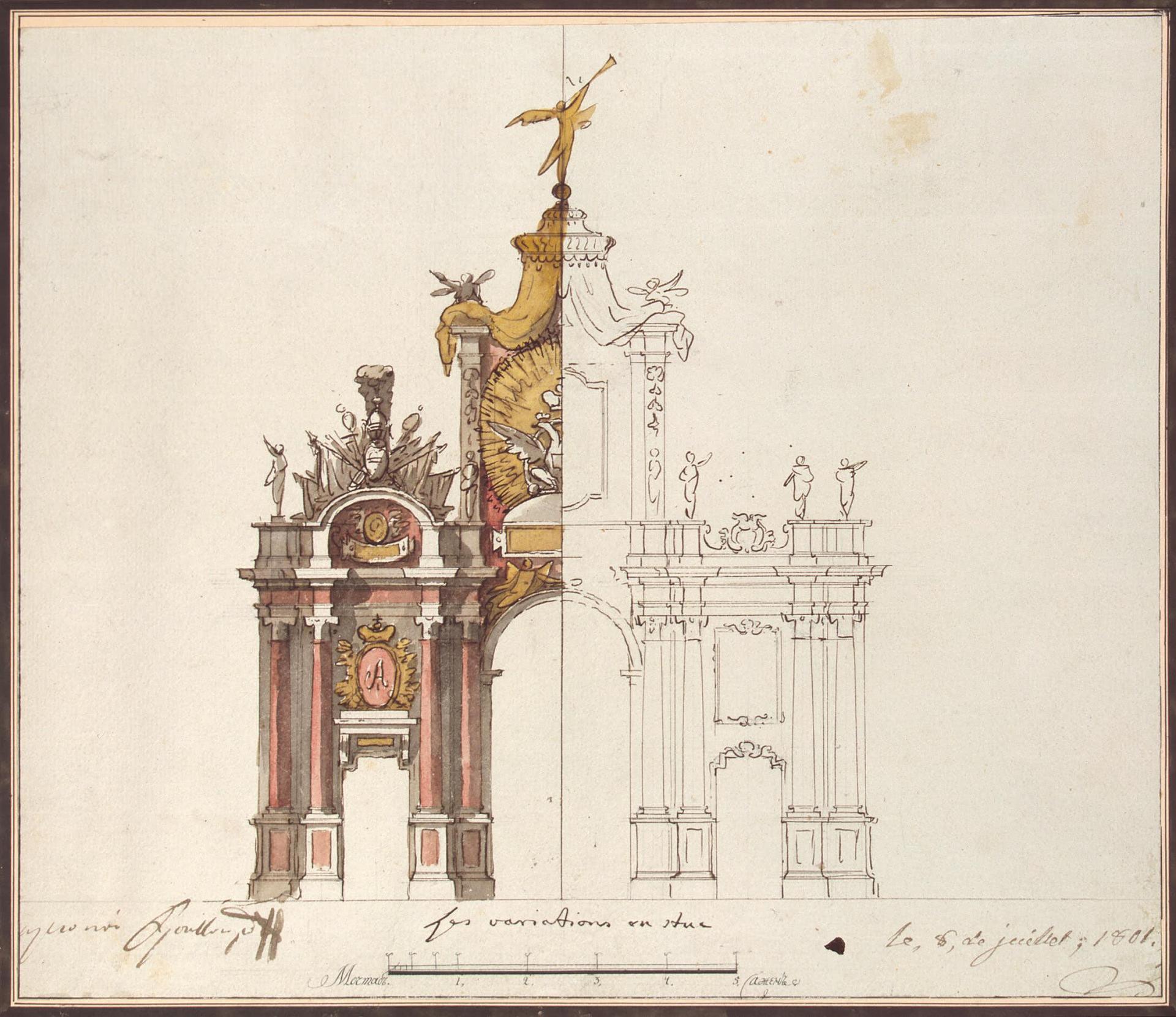 Пьетро ди Готтардо. Проект декорации триумфальных Красных ворот в честь коронации Александра I. 1801.
