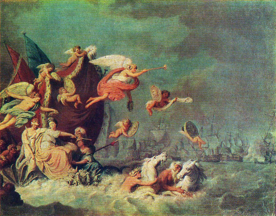 Т. Роде. "Аллегория Чесменского боя". 1771.