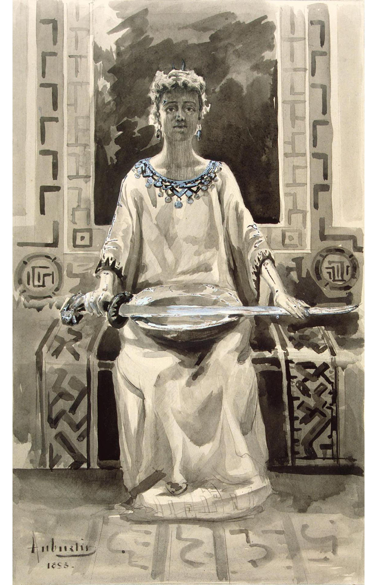 Жан-Франсис обюртен. "Аллегорическая фигура женщины с мечом". 1893. Альбом "Золотая книга Лотарингии".