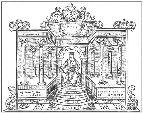 М. Пневский. "Аллегория математики". Заставка к "Арифметике" И. Магницкого. 1703.