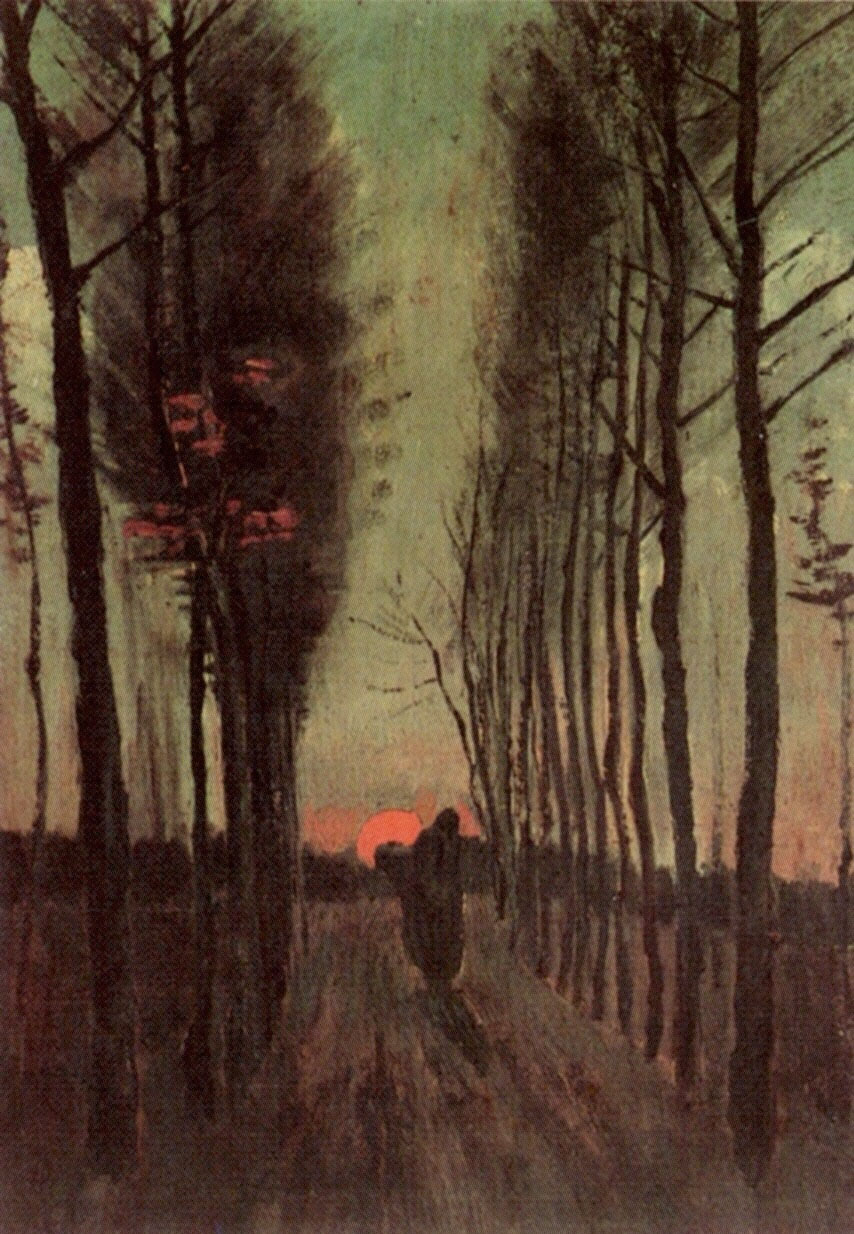 Винсент Ван Гог. "Тополиная аллея на закате". 1884. Музей Крёллер-Мюллер, Оттерло.