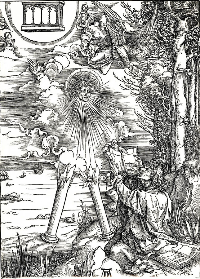 Альбрехт Дюрер. "Иоанн съедает книгу". Серия "Апокалипсис". 1498.